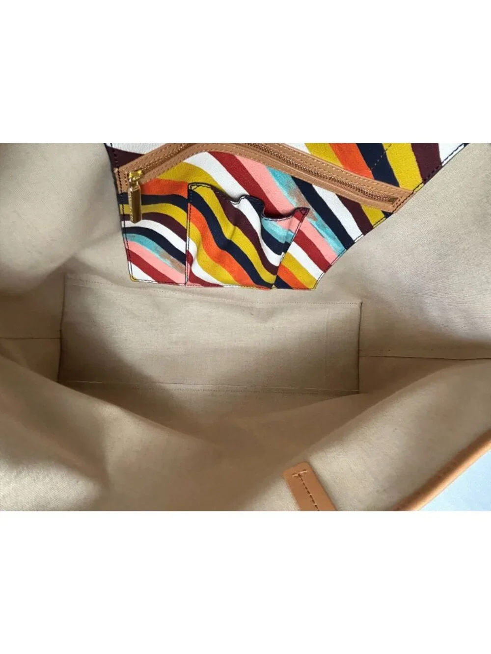 Tory Burch Kerrington Square Striped Large Tote in Diamond Combo